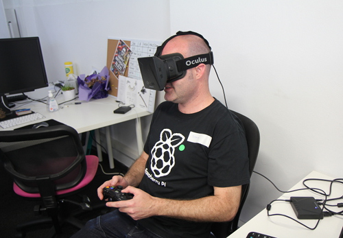 Andrew trying to avoid motion sickness with Oculus Rift.